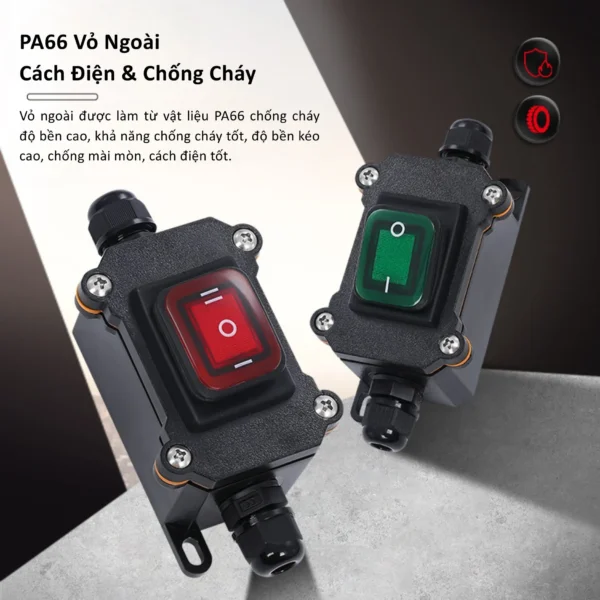 Hộp công tắc bật/tắt treo ngoài trời đèn LED xanh chống nước IP65 – FSH711-BS