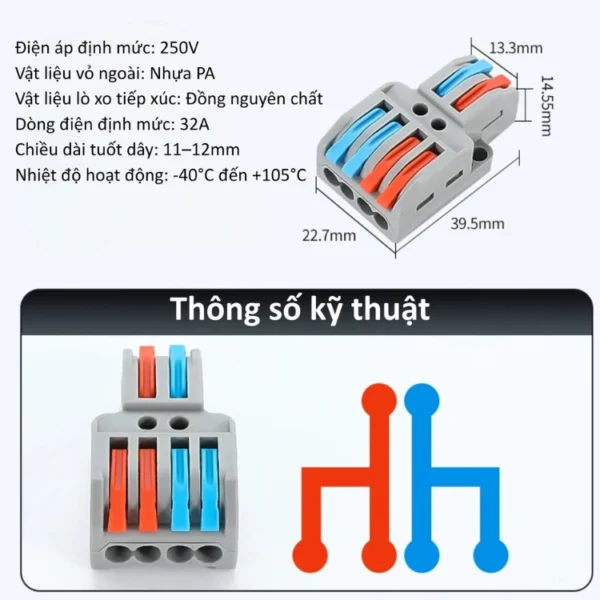 Cút nối nhanh dây điện 2 đầu vào 4 đầu ra – LT-422