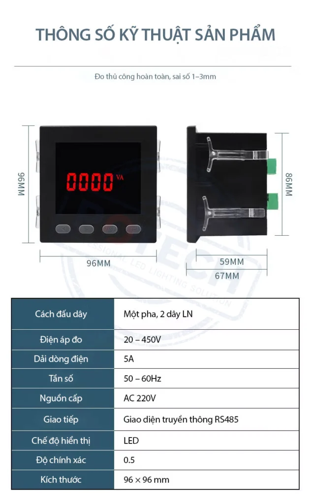Đồng hồ đo công suất đa năng 1 pha TY19E-9K1 – cổng kết nối RS485