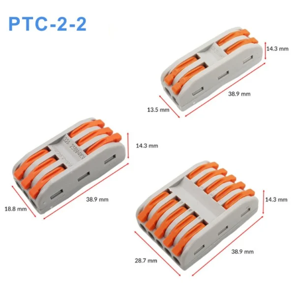 Cút nối nhanh dây điện PTC-2-2 loại 2 cổng vào 2 cổng ra