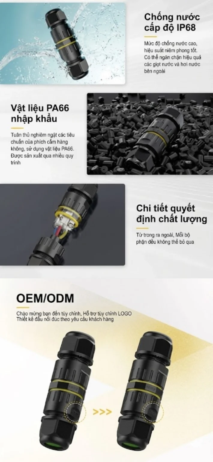 Đầu nối dây chống nước EW-M25TC IP68 2pin/3pin
