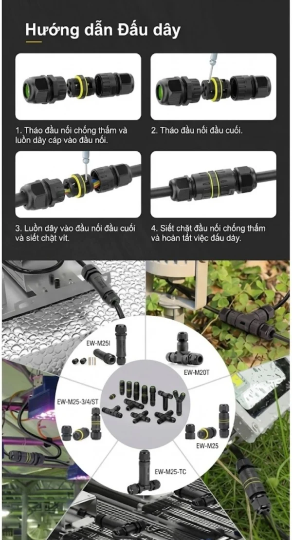 Đầu nối dây chống nước EW-M25TC IP68 2pin/3pin