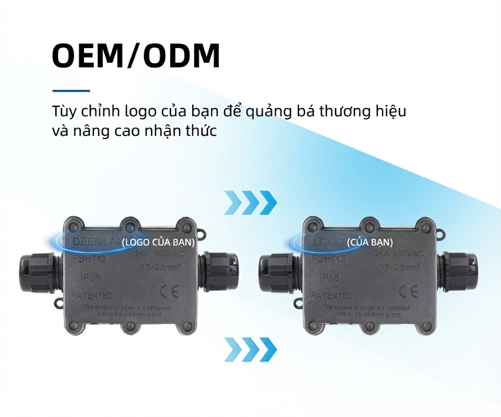 Hộp nối FSH713 2 đầu IP68 – Vít inox 304, 450V/24A, chống nước