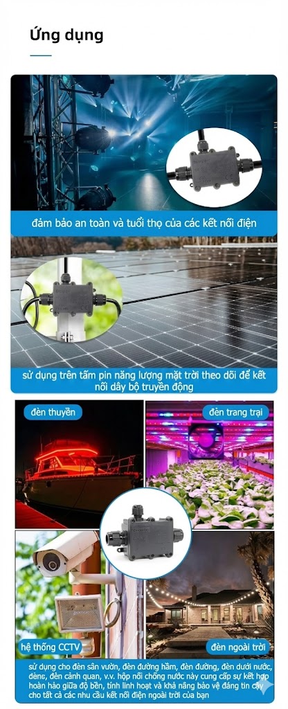 Hộp nối FSH713 3 đầu IP68 – Vít inox 304, chống nước, 450V/24A