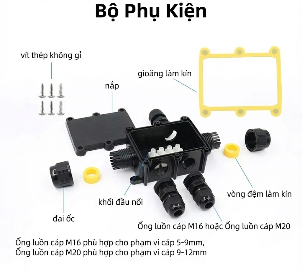 Hộp nối FSH713 5 đầu IP68 – Vít inox 304, chống nước, 450V/24A