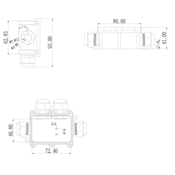 Bản vẽ kỹ thuật hộp nối FSH713 4 cổng IP68 chống nước 450V/24A