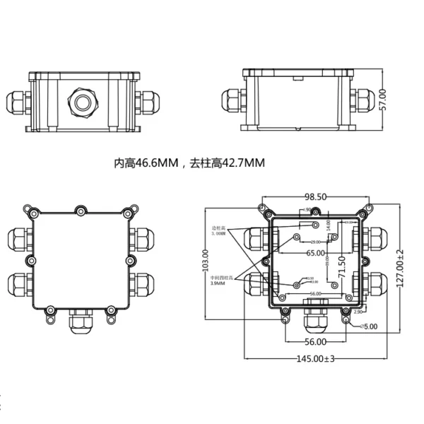 Chi tiết cấu tạo hộp nối dây điện FSH714-B (5-cổng)