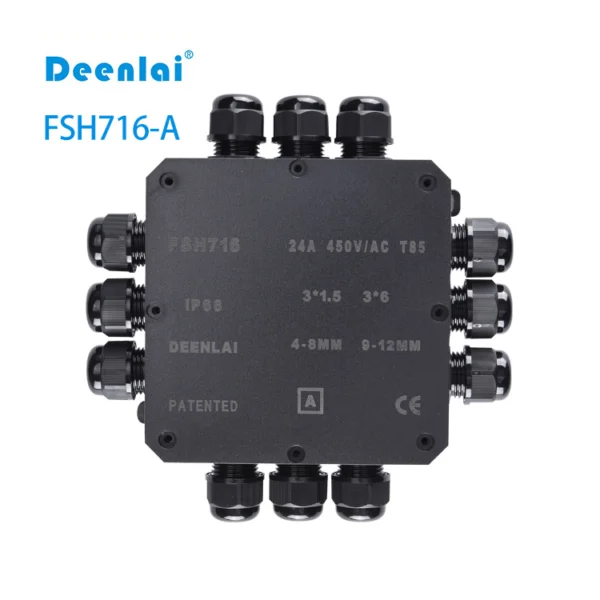 Hộp nối FSH716-A (12-cổng) IP68 – Vít inox 304, hỗ trợ PG7, PG9, M20