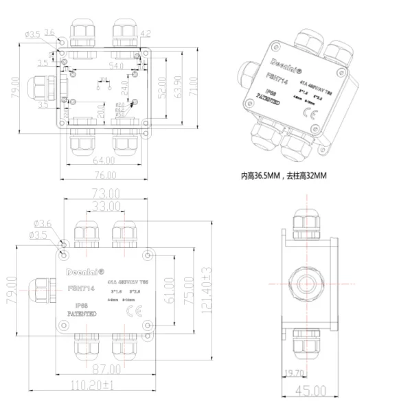 Thông số kỹ thuật hộp nối FSH714 (5-cổng)