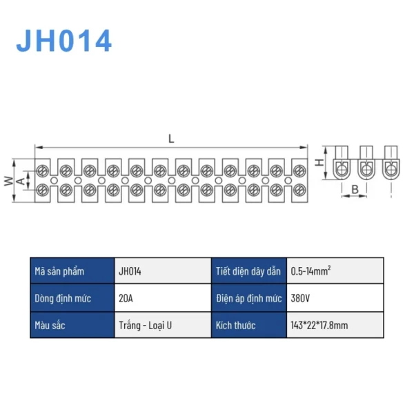 Cầu đấu dây điện 12 cực-20A (domino điện) – JH014
