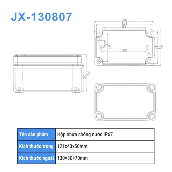 Hộp điện nhựa ABS chống nước IP67 JX-130807