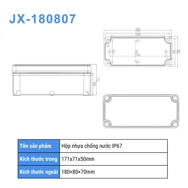 Hộp điện nhựa ABS chống nước IP67 JX-180807