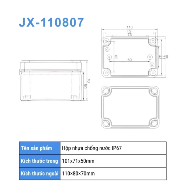 Hộp điện nhựa ABS chống nước IP67 JX-110807