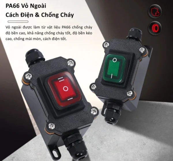 Hộp công tắc treo ngoài trời bật tắt 1 đầu đèn LED xanh chống nước IP65 – FSH711-1BS