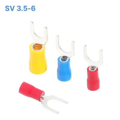 Đầu cos chữ Y SV 3.5-6 bọc nhựa PVC, lõi đồng mạ thiếc cho dây điện 2.5 ~ 4 mm², lỗ 6.4mm