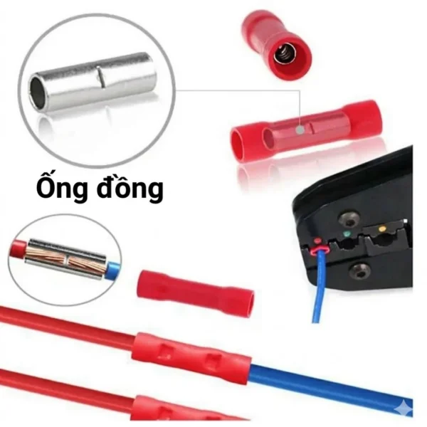 Đầu cos BV 2 nối thẳng bằng đồng bọc nhựa nối dây điện 1.5 ~ 2.5 mm²