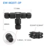 Đầu nối chống nước 3 đầu chữ T EW-M20T-3P, 3 PIN chuẩn IP68 dùng cho dây 8-12mm