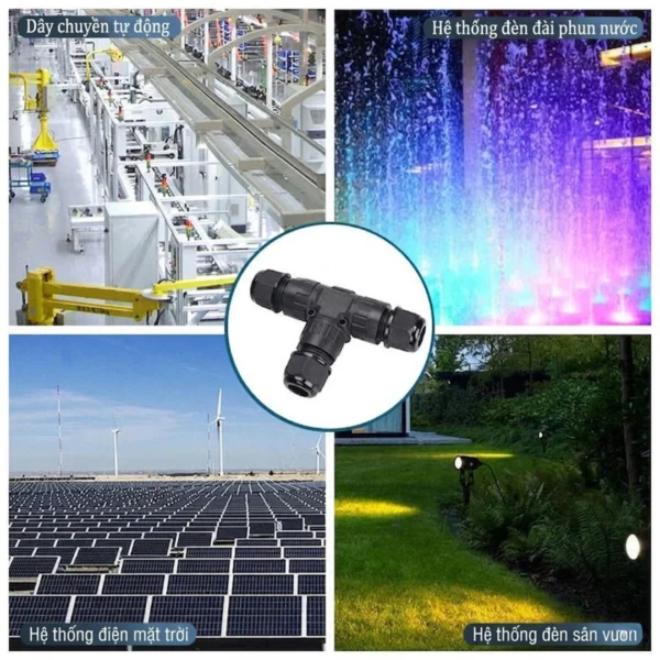 Đầu nối chống nước 3 đầu chữ T EW-M20T-3P, 3 PIN chuẩn IP68 dùng cho dây 8-12mm