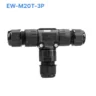 Đầu nối chống nước 3 đầu chữ T EW-M20T-3P, 3 PIN chuẩn IP68 dùng cho dây 8-12mm