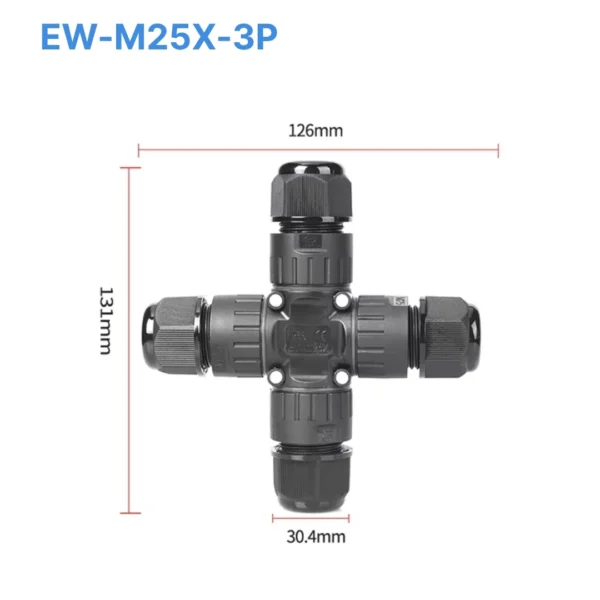 Đầu nối chống nước chữ X EW-M25X-3P, 3 PIN chuẩn IP68 dùng cho dây 9-12mm
