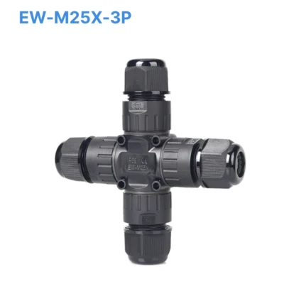 Đầu nối chống nước chữ X EW-M25X-3P, 3 PIN chuẩn IP68 dùng cho dây 9-12mm