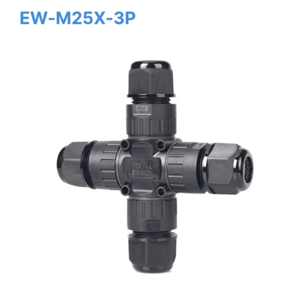 Đầu nối chống nước chữ X EW-M25X-3P, 3 PIN chuẩn IP68 dùng cho dây 9-12mm