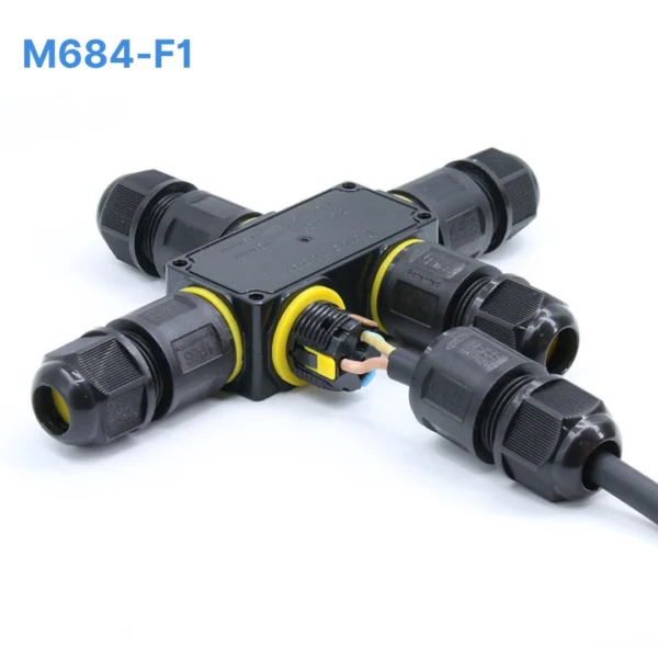 Đầu nối chữ T chống nước M684-F1, 3 PIN 5 đầu chuẩn IP68 dùng cho dây 6-11mm