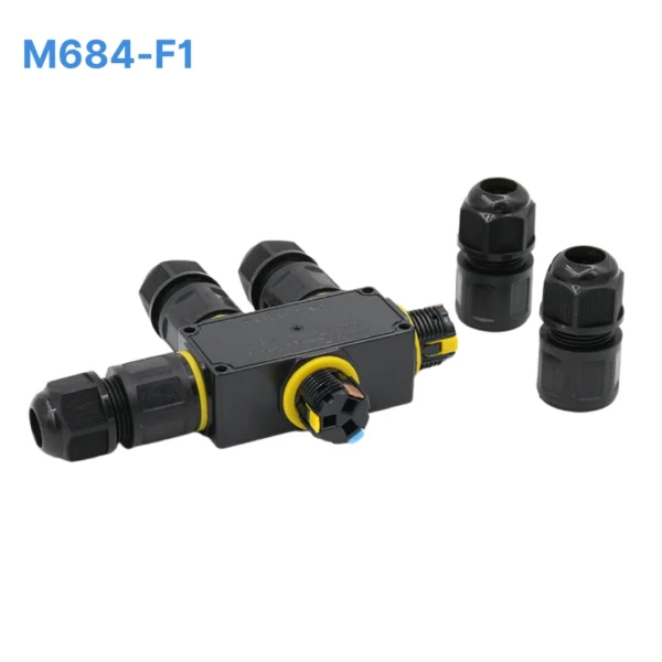 Đầu nối chữ T chống nước M684-F1, 3 PIN 5 đầu chuẩn IP68 dùng cho dây 6-11mm