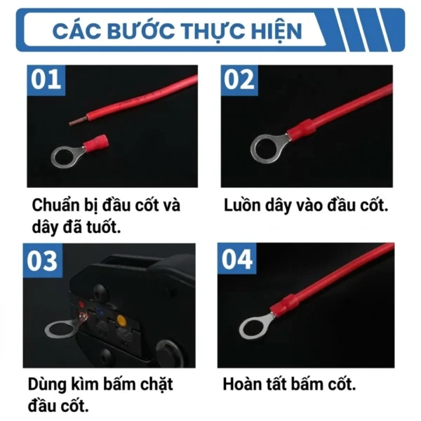 Đầu cos tròn RV 2-3 bọc nhựa PVC, lõi đồng mạ thiếc cho 1.5 ~ 2.5 mm², lỗ 3.2mm