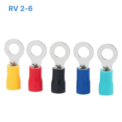 Đầu cos tròn RV 2-6 bọc nhựa PVC, lõi đồng mạ thiếc cho 1.5 ~ 2.5 mm², lỗ 6.4mm