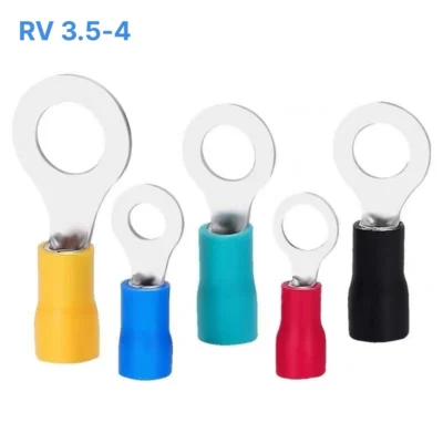 Đầu cos tròn RV 3.5-4 bọc nhựa PVC, lõi đồng mạ thiếc cho dây điện 2.5 ~ 4.0 mm², lỗ 4.3mm