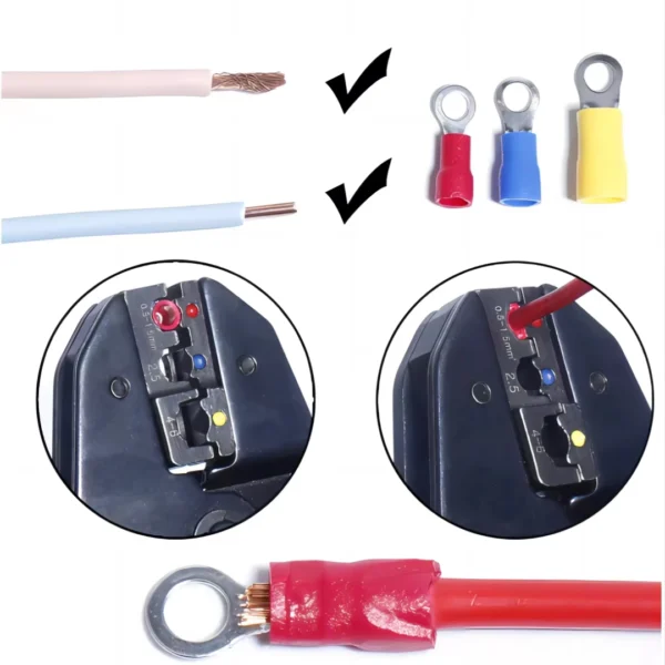 Đầu cos tròn RV 5.5-5 bọc nhựa PVC, lõi đồng mạ thiếc cho dây điện 4.0 ~ 6.0 mm², lỗ 5.3mm