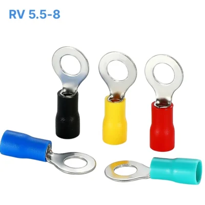 Đầu cos tròn RV 5.5-8 bọc nhựa PVC, lõi đồng mạ thiếc cho dây điện 4.0 ~ 6.0 mm², lỗ 8.4mm