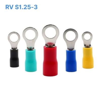Đầu cos tròn RV S1.25-3 bọc nhựa PVC, lõi đồng mạ thiếc cho dây điện 0.5 ~ 1.5 mm², lỗ 3.2mm