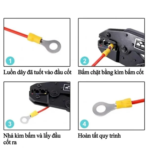 Đầu cos tròn RV S2-4 bọc nhựa PVC, lõi đồng mạ thiếc cho dây điện 1.5 ~ 2.5 mm², lỗ 4.3mm