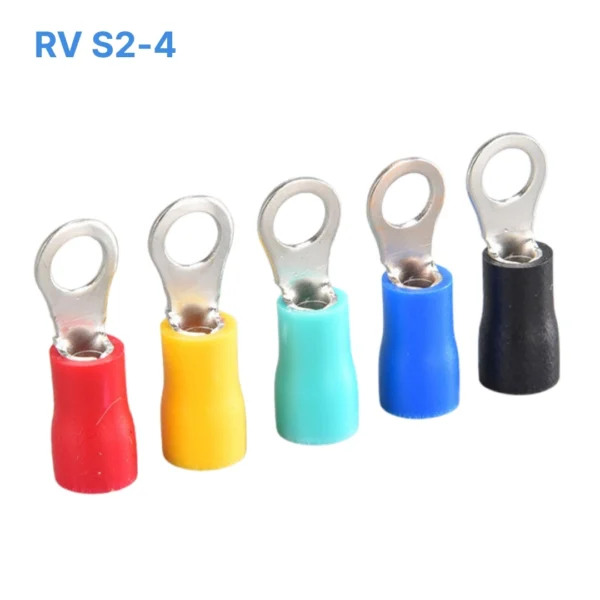 Đầu cos tròn RV S2-4 bọc nhựa PVC, lõi đồng mạ thiếc cho dây điện 1.5 ~ 2.5 mm², lỗ 4.3mm