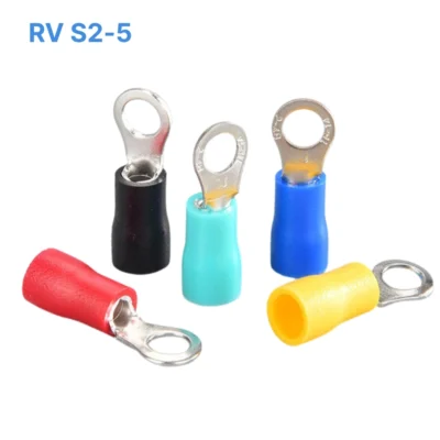 Đầu cos tròn RV S2-5 bọc nhựa PVC, lõi đồng mạ thiếc cho dây điện 1.5 ~ 2.5 mm², lỗ 5.3mm