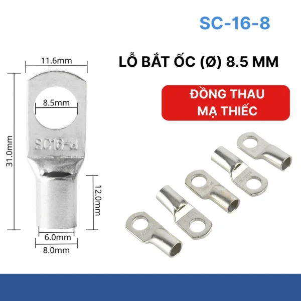 Đầu cos bít đồng SC-16-8 chuyên dùng dây 16mm, lỗ 8.5mm
