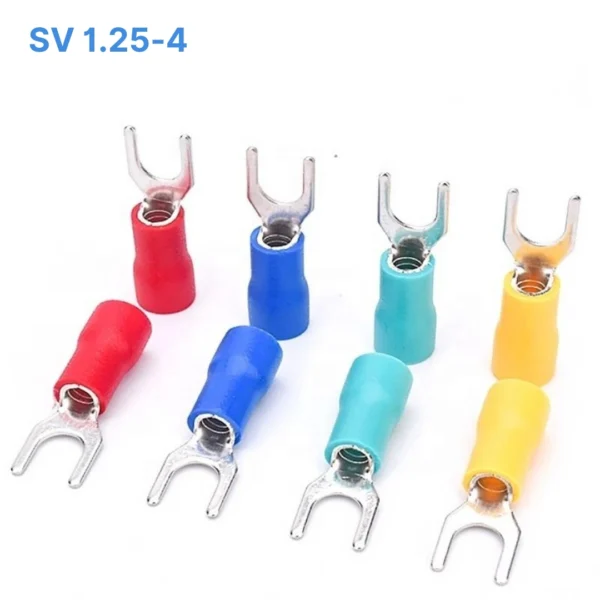 Đầu cos chữ Y SV 1.25-4 bọc nhựa PVC, lõi đồng mạ thiếc cho dây điện  0.5 ~ 1.5 mm², lỗ 4.2mm