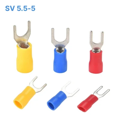 Đầu cos chữ Y SV 5.5-5 bọc nhựa PVC, lõi đồng mạ thiếc cho dây điện 4 ~ 6 mm², lỗ 5.3mm