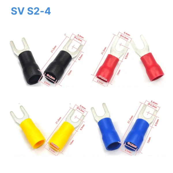 Đầu cos chữ Y SV S2-4 bọc nhựa PVC, lõi đồng mạ thiếc cho dây điện 1.5 ~ 2.5mm², lỗ 4.3mm