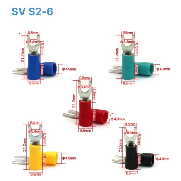 Đầu cos chữ Y SV S2-6 bọc nhựa PVC, lõi đồng mạ thiếc cho dây điện 1.5 ~ 2.5 mm², lỗ 6.4mm