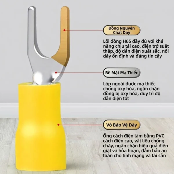 Đầu cos chữ Y SV S2-6 bọc nhựa PVC, lõi đồng mạ thiếc cho dây điện 1.5 ~ 2.5 mm², lỗ 6.4mm