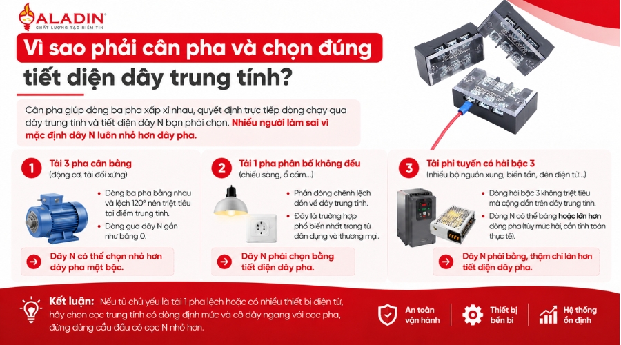 Cân pha 3 pha và lựa chọn tiết diện dây trung tính N