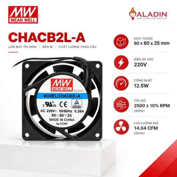 Quạt tủ điện AC 220V Mean Well CHACB2L-A 80x80x25mm 12.5W