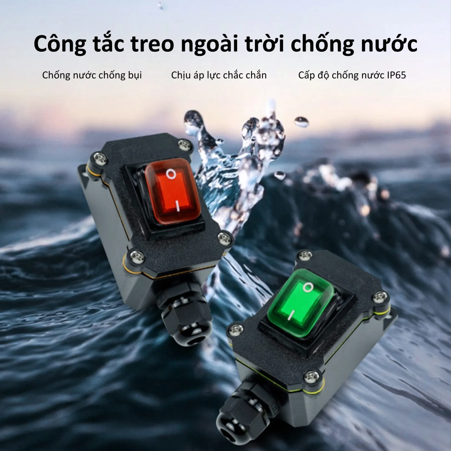Hộp công tắc treo ngoài trời FSH711 chống nước IP65, nút đỏ và xanh