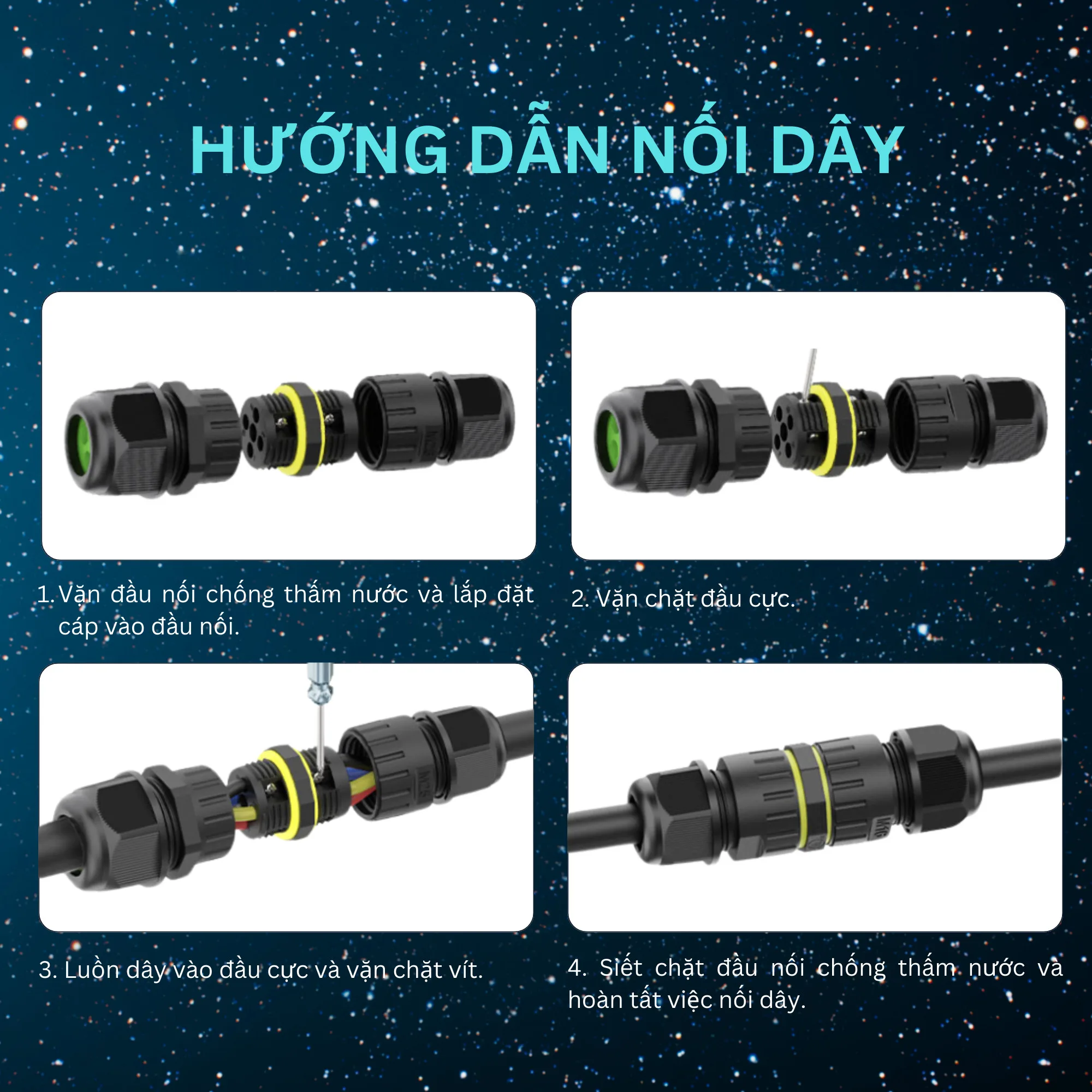 Hướng dẫn nối dây đầu nối chống nước EW-M20 qua 4 bước